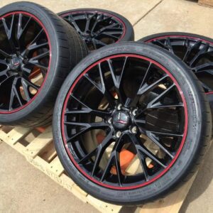 GM OEM C7 Z06 Gloss Black w/Red Pinstripe Corvette Wheel and Michelin tire.