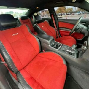 Dodge charger srt hellcat 2018 red suede seats and interior accessories.